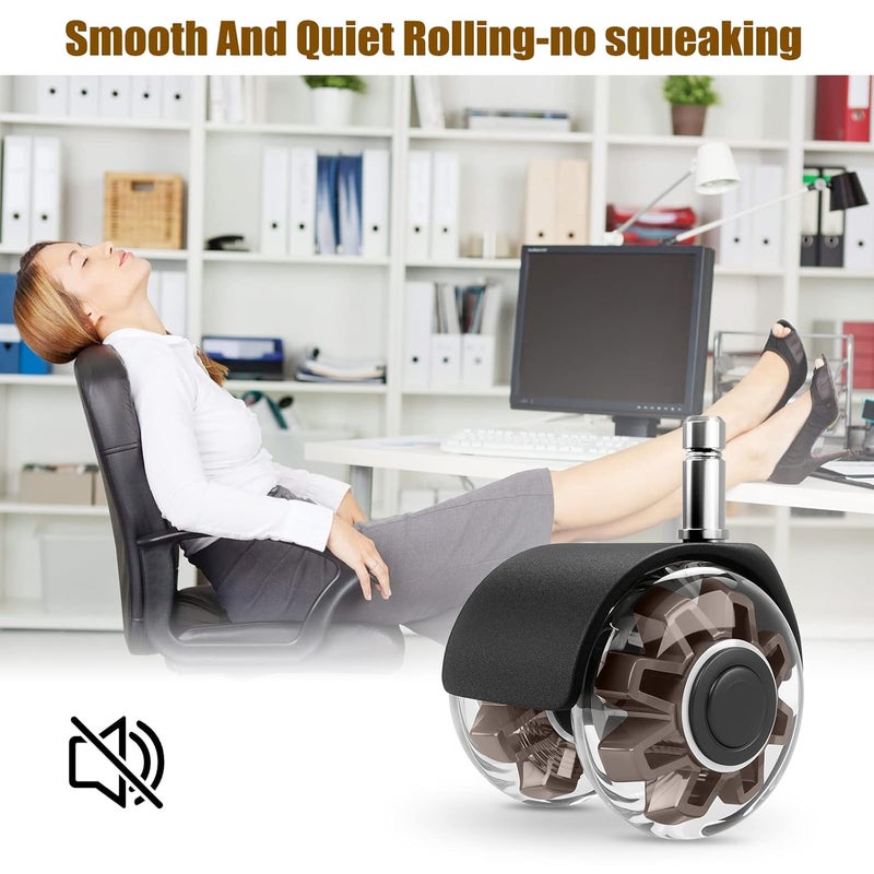 Omyoffice Office Chair Caster Wheels (Set of 5),Heavy-Duty Chair Wheels Support 2200lbs,Mute Rubber Chair Casters for Hardwood Floors and Carpet,2 Inch Universal Fit (Brown) - Image 5